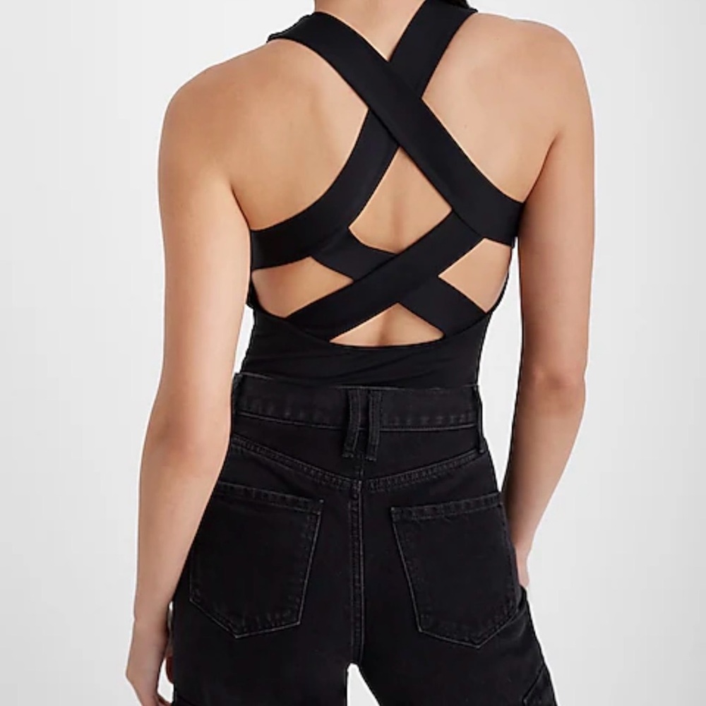 Express Black and White Print Body Contour Bodysuit - Picture 4 of 4